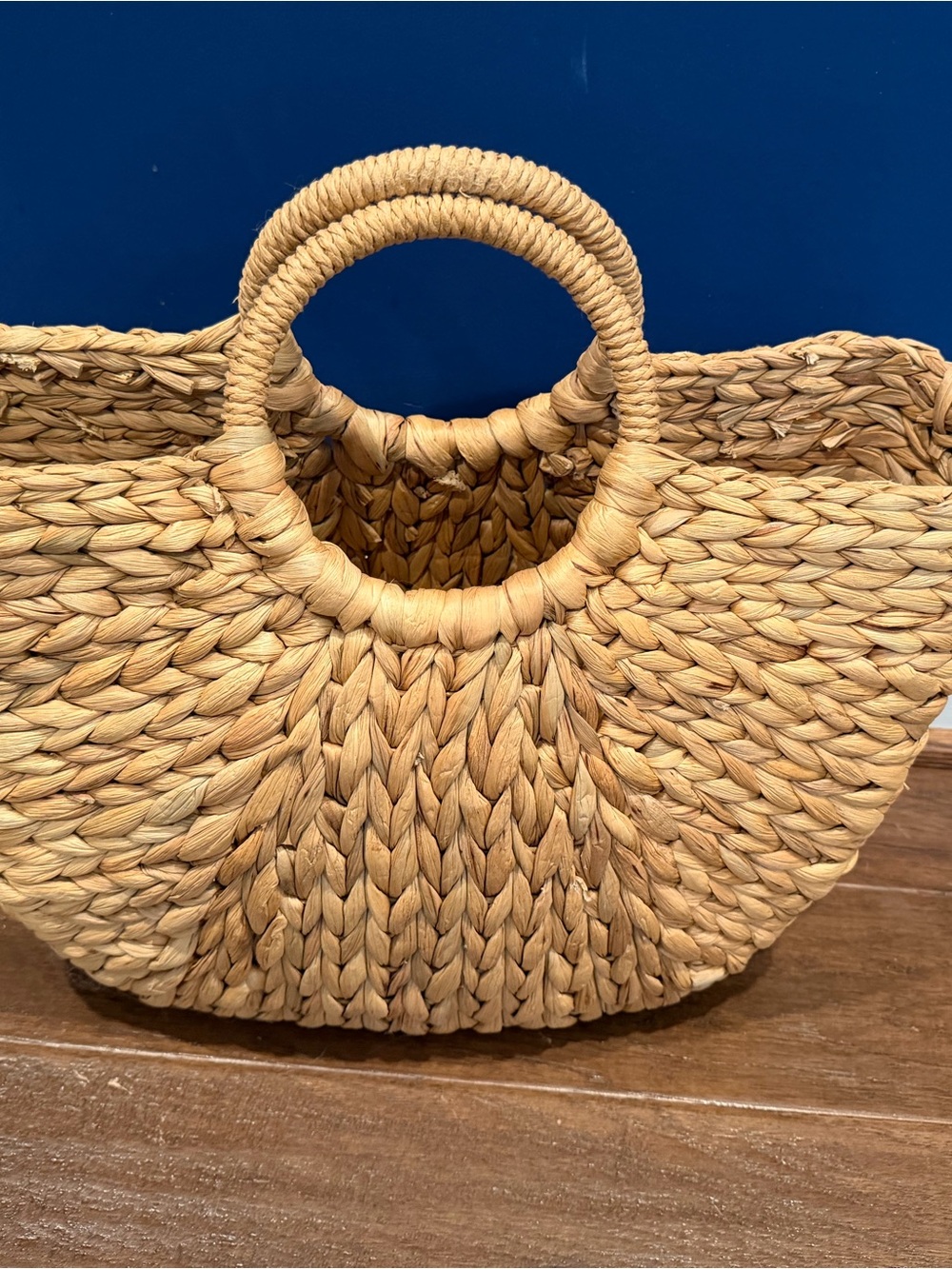 Woven Straw Tote Bag with Round Handles - Natural